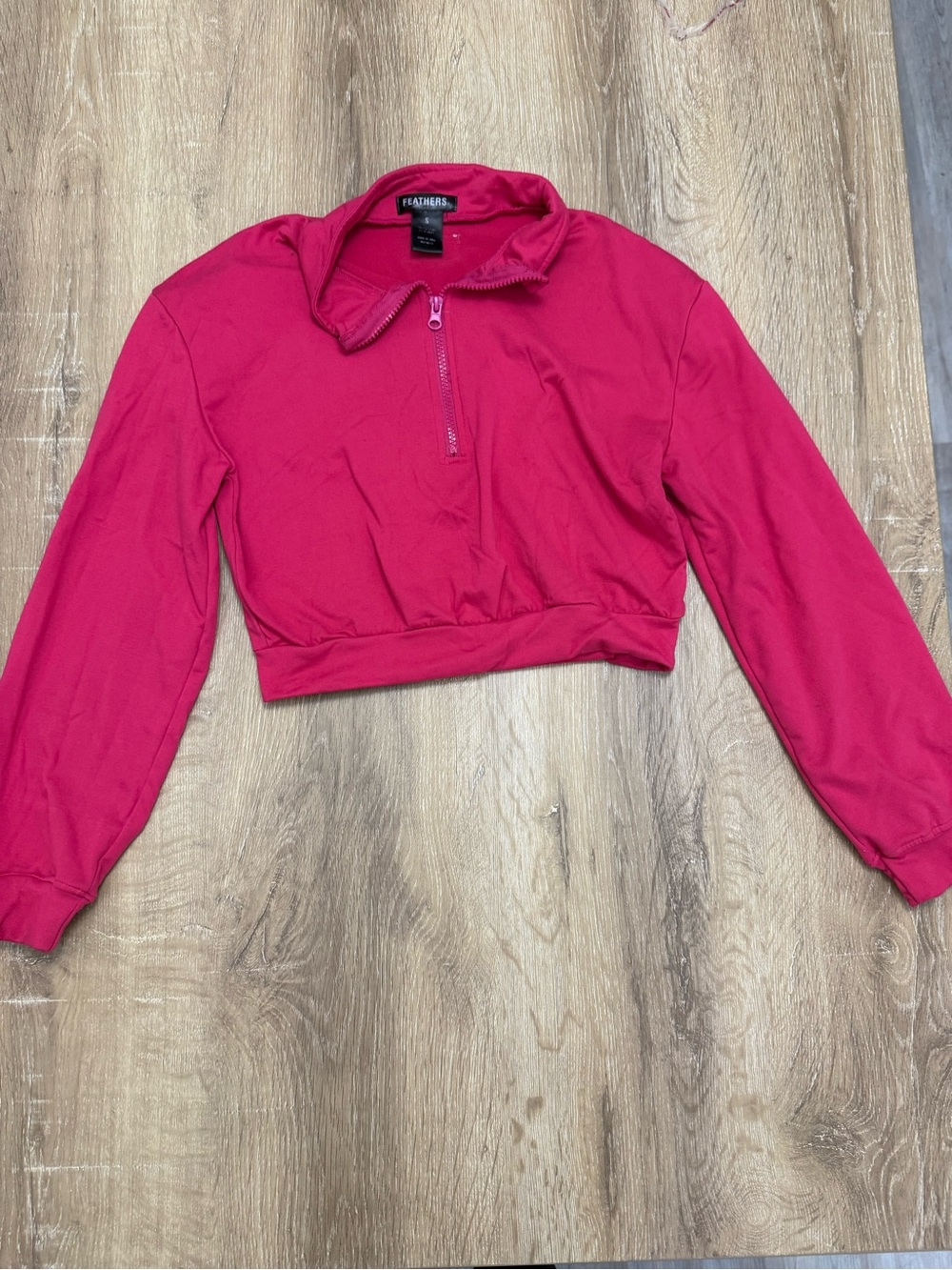 feathers Hot Pink Cropped Quarter-Zip Top